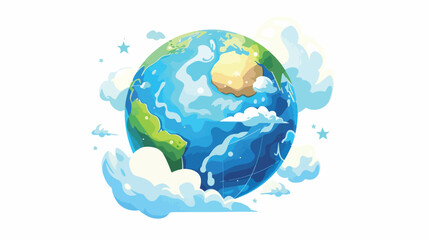 Earth globe with clouds in sky flying through cosmos