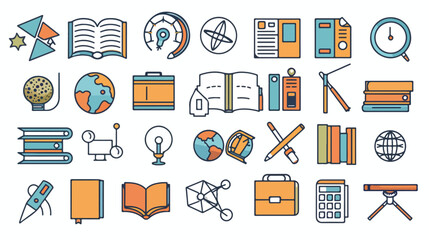 Education icons thin line set Flat style color vector