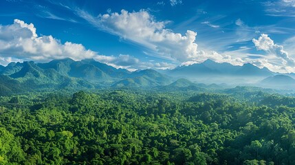 Breathtaking panoramic view of lush tropical forest and mountains