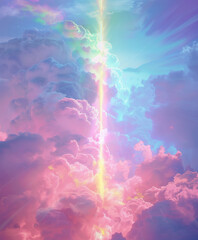 Cover art for a music album. Clouds of different colours and a beam of light in the middle.