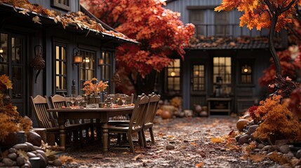 Fototapeta na wymiar miniature autumn courtyard with several UHD Wallpaper