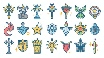 Fairy tail icons thin line set. Flat style color vector - obrazy, fototapety, plakaty