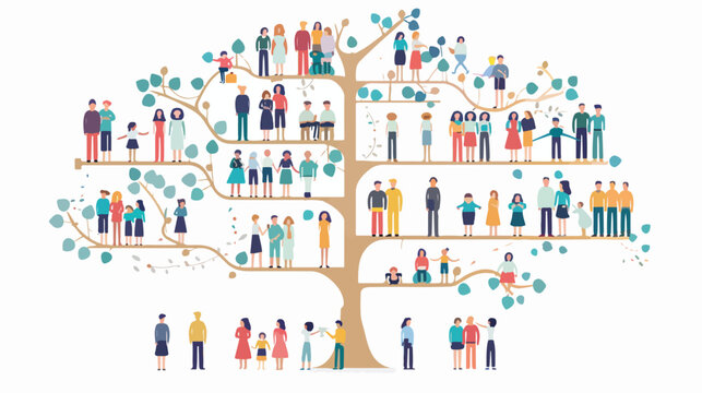 Family genealogy tree diagram chart. Flat style vector