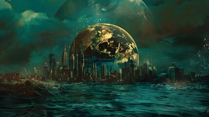 A mysterious blue planet with swirling clouds hangs in the vastness of space, its watery surface hinting at an alien world - obrazy, fototapety, plakaty