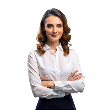 portrait of an attractive hispanic businesswoman with her arms crossed against a white background