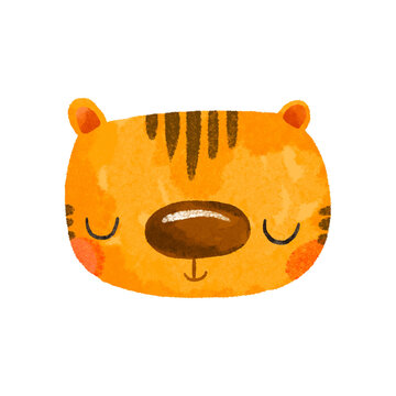 Animal portrait. Cute tiger face. Cute baby illustration on isolated background