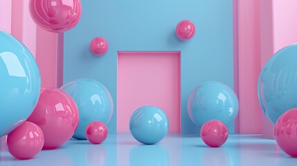 A room full of pink and blue balls