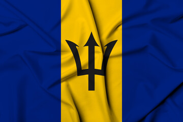 Beautifully waving and striped Barbados flag, flag background texture with vibrant colors and...