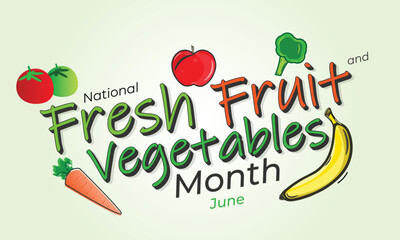 National fresh fruit and vegetables month. background, banner, card, poster, template. Vector illustration.