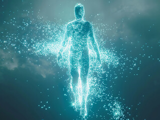 3D hologram particle effect moving portrait abstract background
