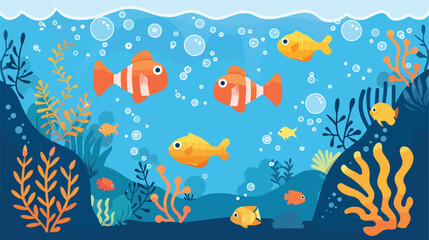Fototapeta na wymiar Fishes swimming at the bottom of the sea. Flat style