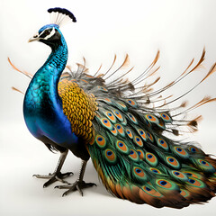 Obraz premium Peacock with feathers on a white background. 3d render