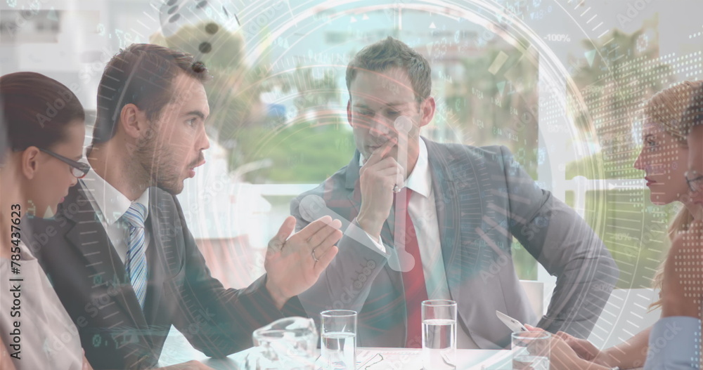 Poster image of scope scanning and data processing over diverse business people