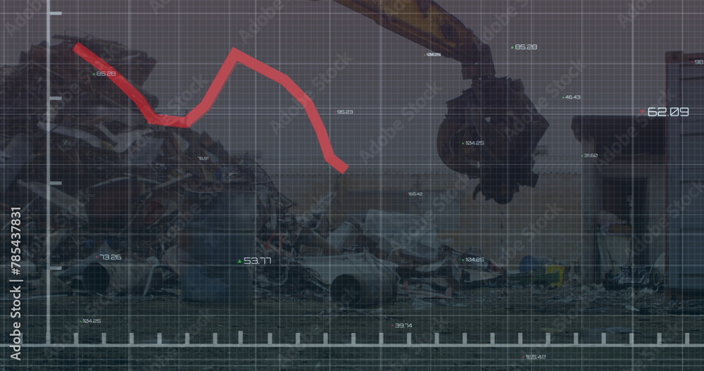 Aufkleber image of financial data and graphs over machines on junkyard