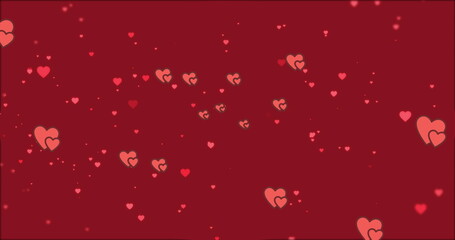 Image of hearts floating over red background