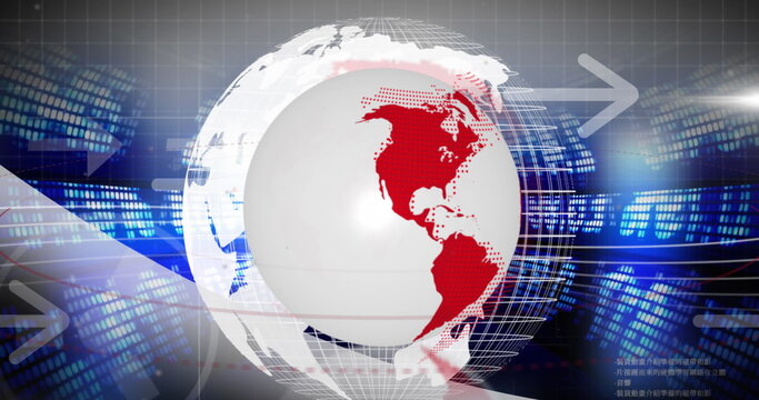 Image of globe with arrows over financial data processing