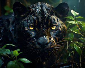 Portrait of a leopard in the rain. 3d rendering