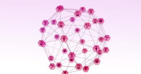 Image of network of connections over pink background