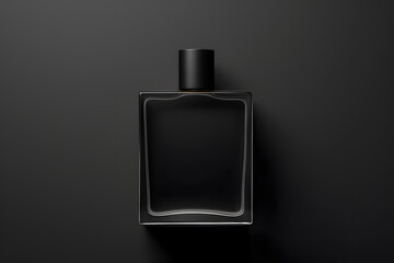 Mockup of black fragrance perfume bottle mockup isolated on dark background