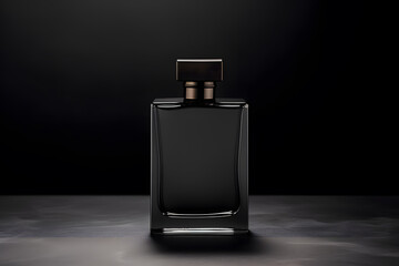 Mockup of black fragrance perfume bottle mockup isolated on dark background