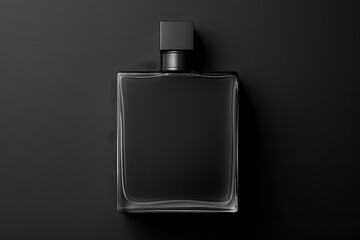 Mockup of black fragrance perfume bottle mockup isolated on dark background