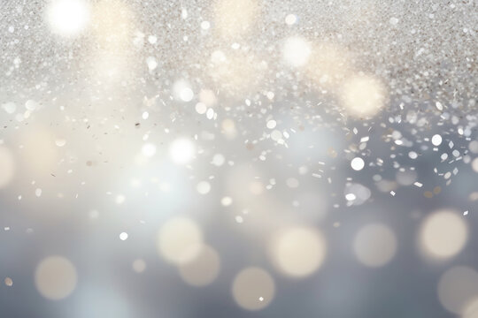 Abstract silver background with bokeh and highlights, festive backdrop. AI generative.