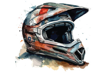 Motorcycle Speed Helmet Motorcycle Rider watercolor white background. 