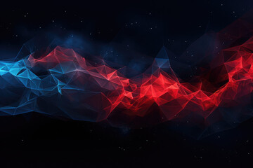 Abstract red triangle futuristic - Molecules technology with polygonal wave line shapes on dark blue background. Illustration Vector design digital technology concept.
