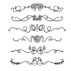 Hand drawn text dividers vintage ornaments collection. Vintage borders and wedding laurels.