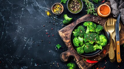 A rustic wooden board serves as the backdrop for a dish piled high with vibrant broccoli, offering a visual feast that celebrates the beauty of natural ingredients and rustic craftsmanship. Farm-fresh
