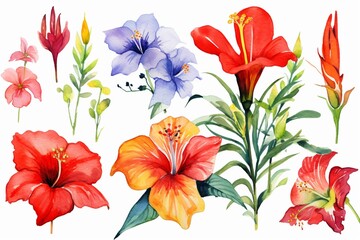 Fototapeta premium Watercolor painting of many colorful flowers.