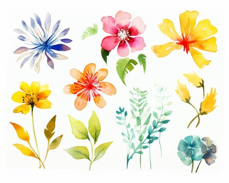 Watercolor paintings of various flowers.