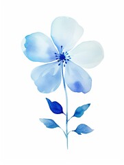 Watercolor painting of a single blue flower.