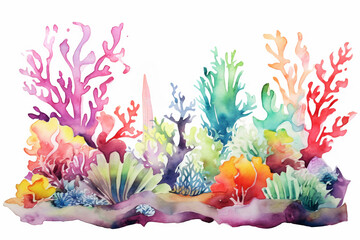 Fototapeta na wymiar Watercolor paintings of colorful seaweed clusters.