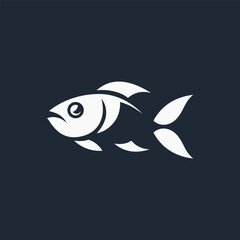Fish logo. Stylized white drawing on black background. Best for web, print, logo creating and branding design.