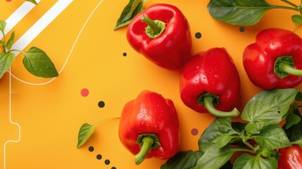 Red bell peppers arranged artistically on a white background. Vibrant vegetable design concept.
