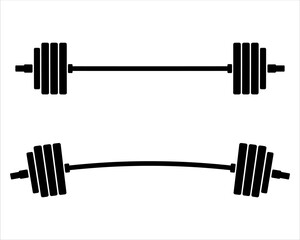 Black and white barbell icon. Set of barbells isolated on white background. Weight-lifting symbol. Sport equipment. Bodybuilding, gym, crossfit, workout. Vector illustration. - obrazy, fototapety, plakaty