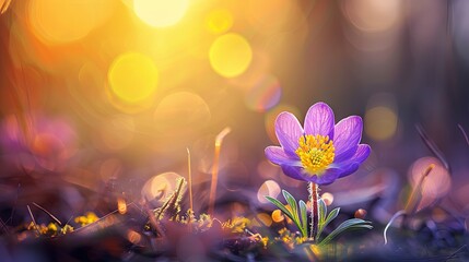 Obraz na płótnie Canvas Enchanting purple wildflower basking in golden sunset light