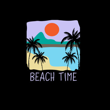 Beach Time Summer sunset palm tree poster