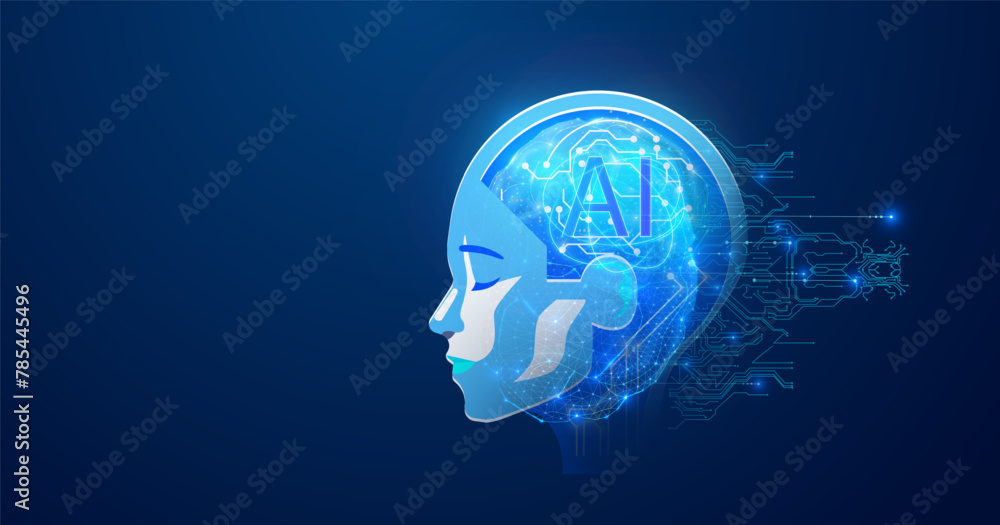 Poster fusion of mind and machine: ai intelligence concept illustration. a digital representation of ai int