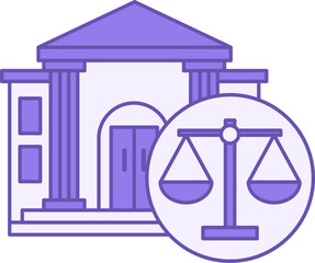Court Building Color Icon. Vector Icon of Government Office and Scales of Justice. Legal Service. Architecture Concept