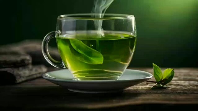 green tea in the glass cup motion video