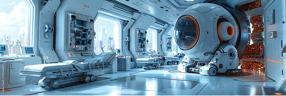 Poster abstract robot design in business setting - modern cyan tones