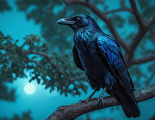Fototapeta premium black raven on a tree
