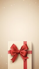 Red ribbon with bow on background, Christmas card concept. Space for text