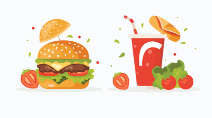 Healthy versus unhealthy food. Hamburger and cola 