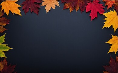 A close-up of colorful fall leaves with copy space for text