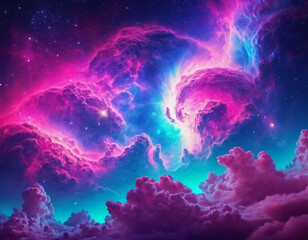 colorful nebula in space wallpaper - obrazy, fototapety, plakaty