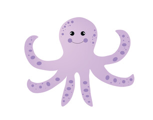 Cute cartoon octopus isolated doodle lilac color vector illustration