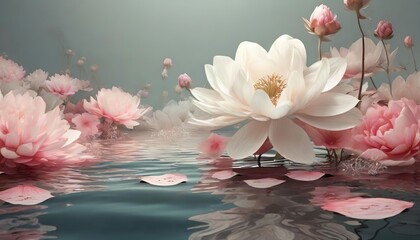 water full of flowers, Light meat pink and white, Minimalist style
